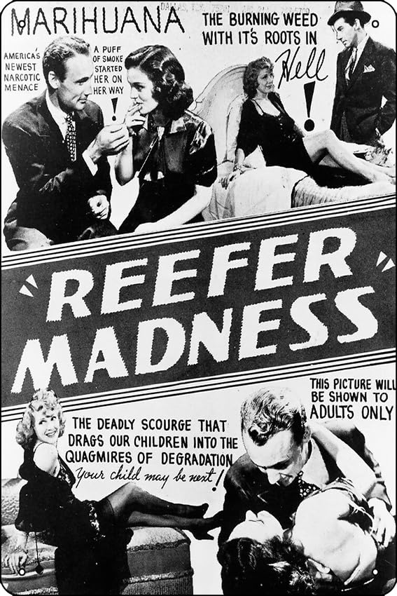 Oedrtqi Reefer Madness Black-and-white Poster Metal Tin Sign 12 X 8 Inch Funny Man Cave Home Office Bar Decor
