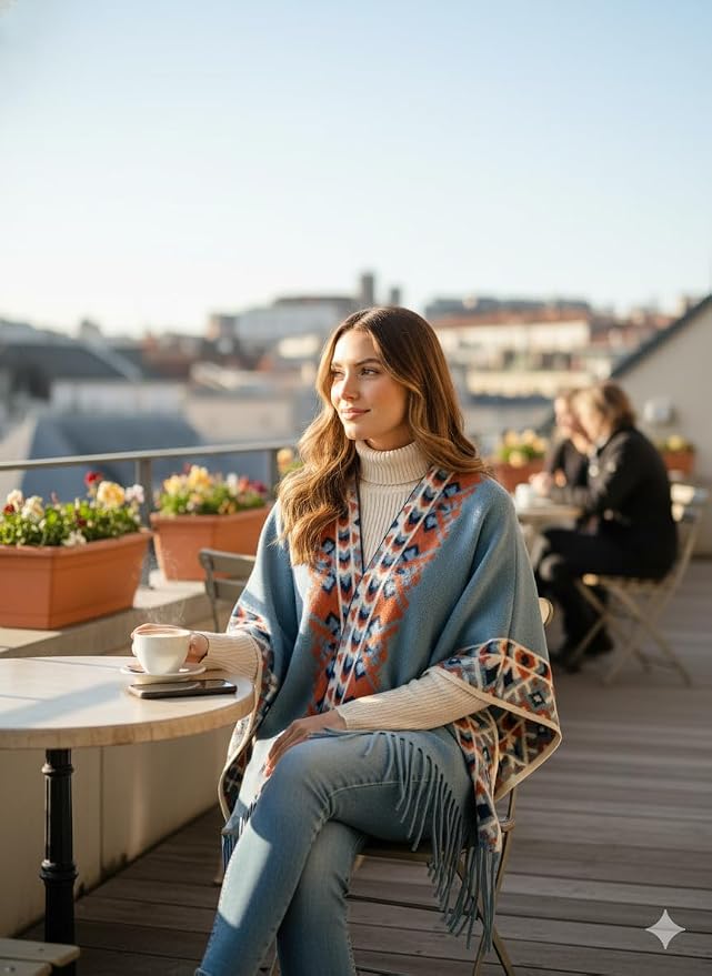 Poncho capa tejido retro mujer bohemio estilo casual miniatura 5