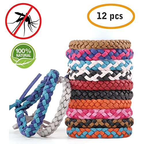 Cozywind 12er Set Mückenschutz Armband Moskito Armband Wiederverwendbares Anti Mücken Armband aus Natürliches Material