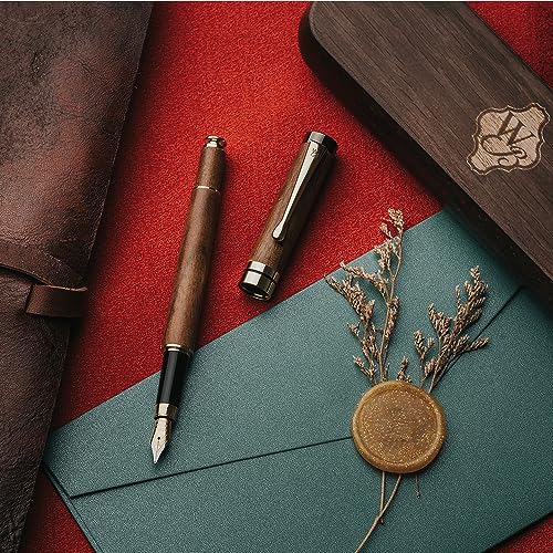 Image of Wordsworth & Black Fountain Pen Set, Luxury Bamboo Wood - Extra Fine Nib, Gift Case; Includes 6 Ink Cartridges, Ink Refill Converter -Journaling, Calligraphy; Drawing, Smooth Writing [Brown Wood]