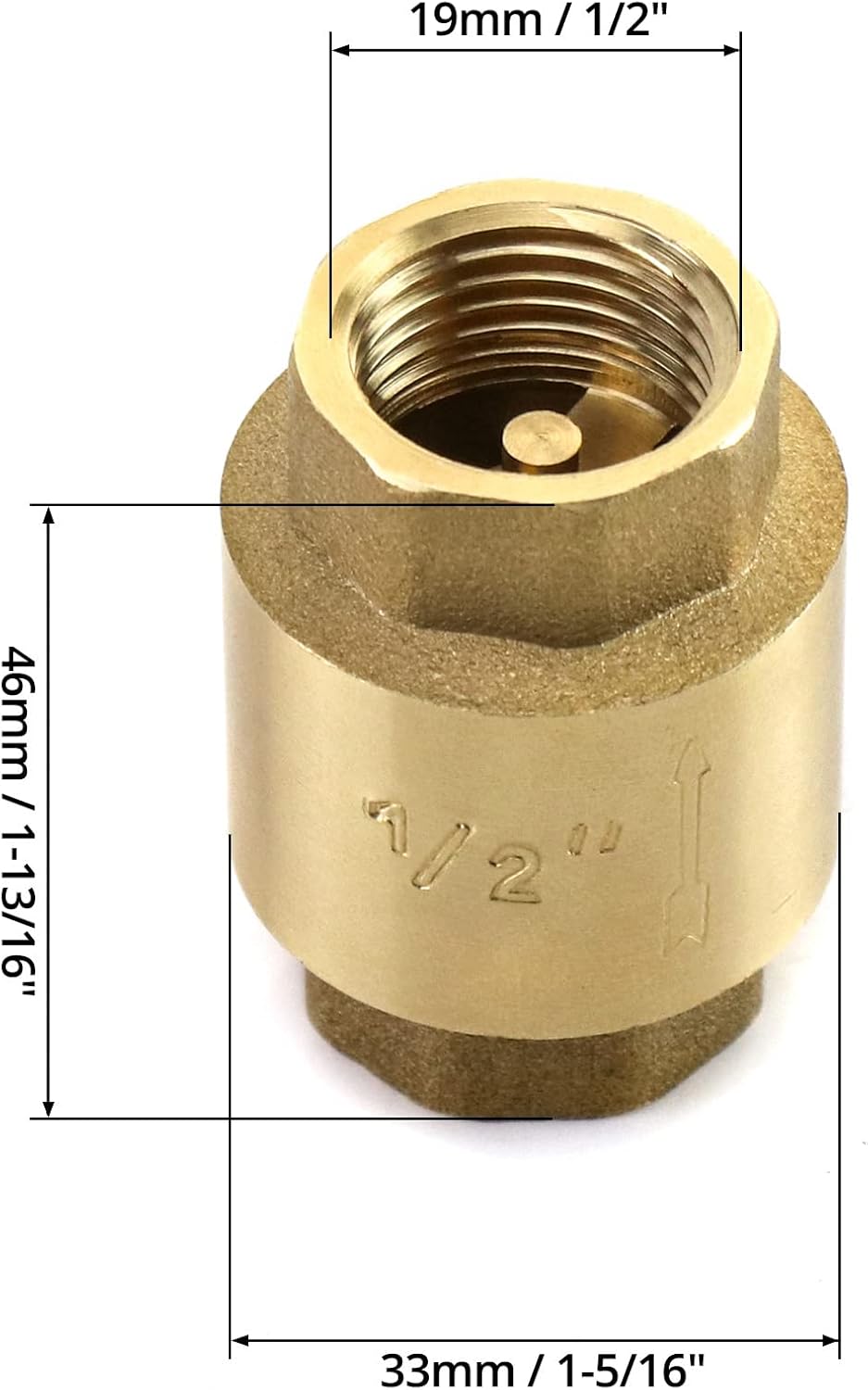 QWORK Brass Check Valve, 4 Pack 1/2" Female One Way Check Valves, Backflow Prevention with High Corrosion Resistance