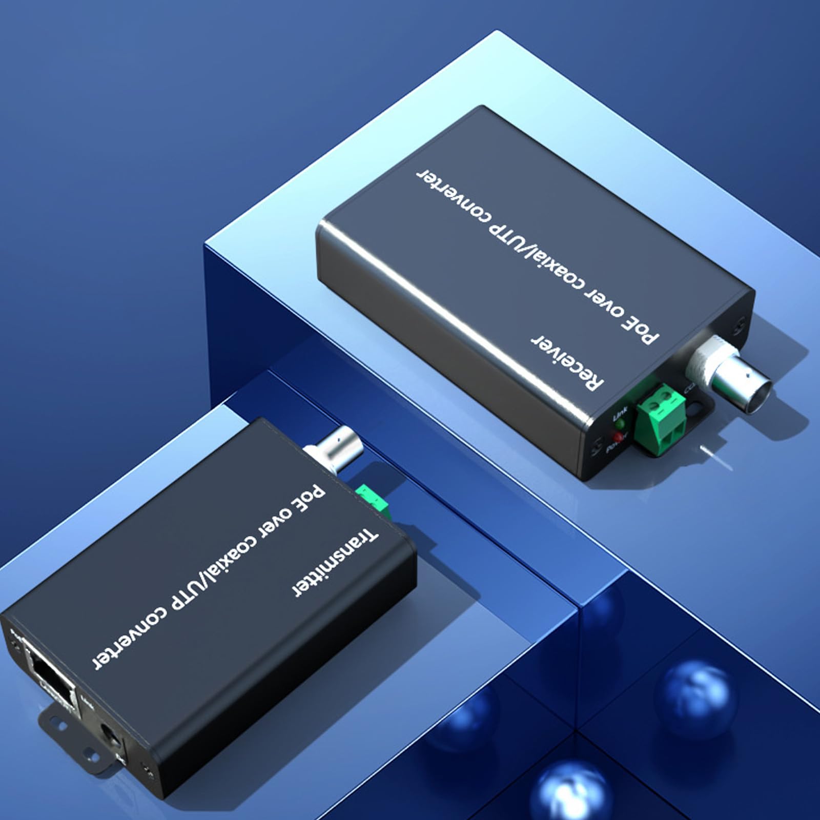 1 Metall PoE Koaxial Extender, 500 m Datenkonverter für Überwachungskameras und Netzwerkgeräte, Power Over Ethernet Netzwerk Extender
