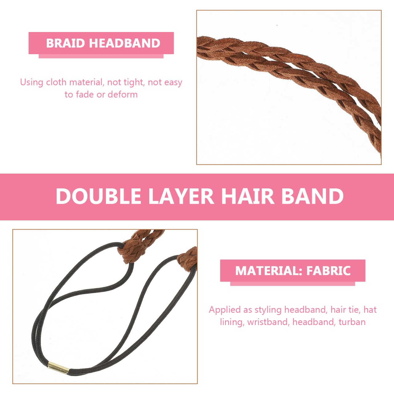WOONEKY Stylish Double Layer Handmade Woven Hairband Retro Suede Braid Headband for Women Comfortable Bohemian Hair Accessories Multi-color