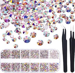 1728 Pieces Crystals Nail Art Rhinestones Round Beads Flatback Glass Charms Gems Stones