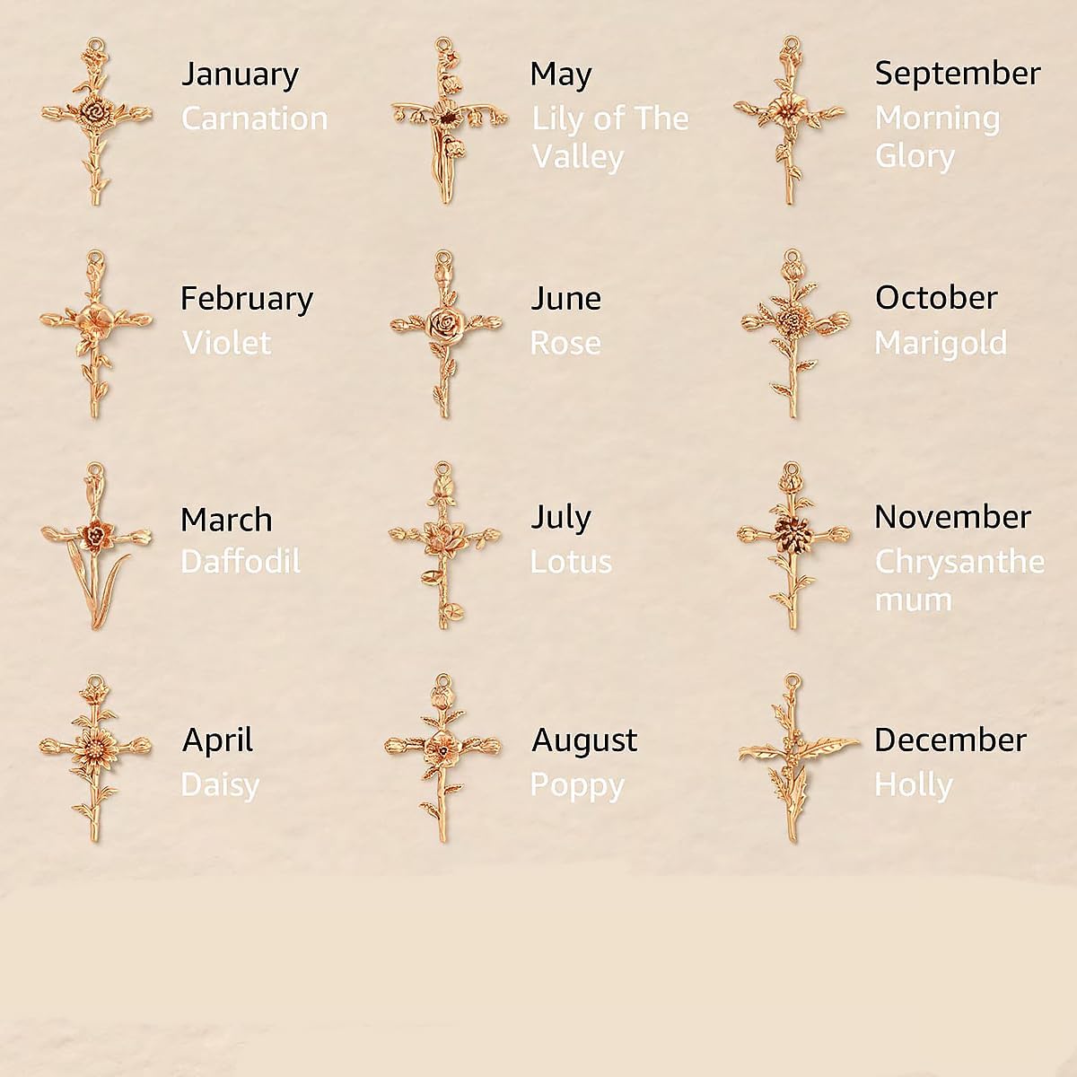 Cross pendant Necklace for Women, Dainty Birth Flower Necklace 18K Gold Plated Trendy Stainless Steel Chain Jewelry - Image 6