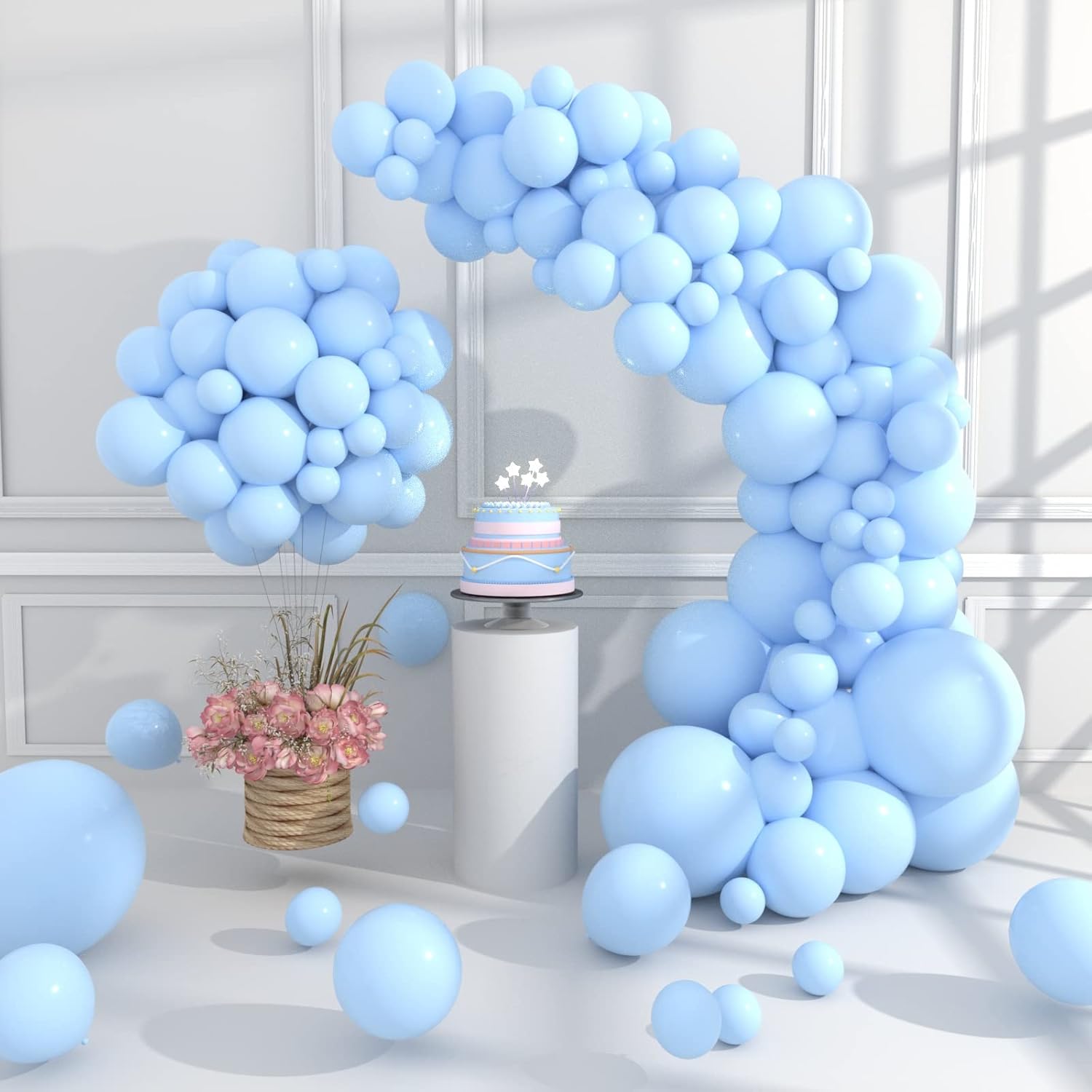 105 Pcs Baby Blue Balloons Garland Kit 18/12/10/5 Inch Light Blue