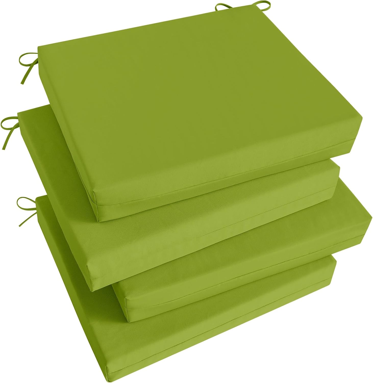 Basic Beyond Outdoor Chair Cushions Set of 4, Square Corner Outdoor Cushions for Patio Furniture, Water Resistant Patio Chair Cushions with 2 Ties, 18.5x16x3, Grass Green