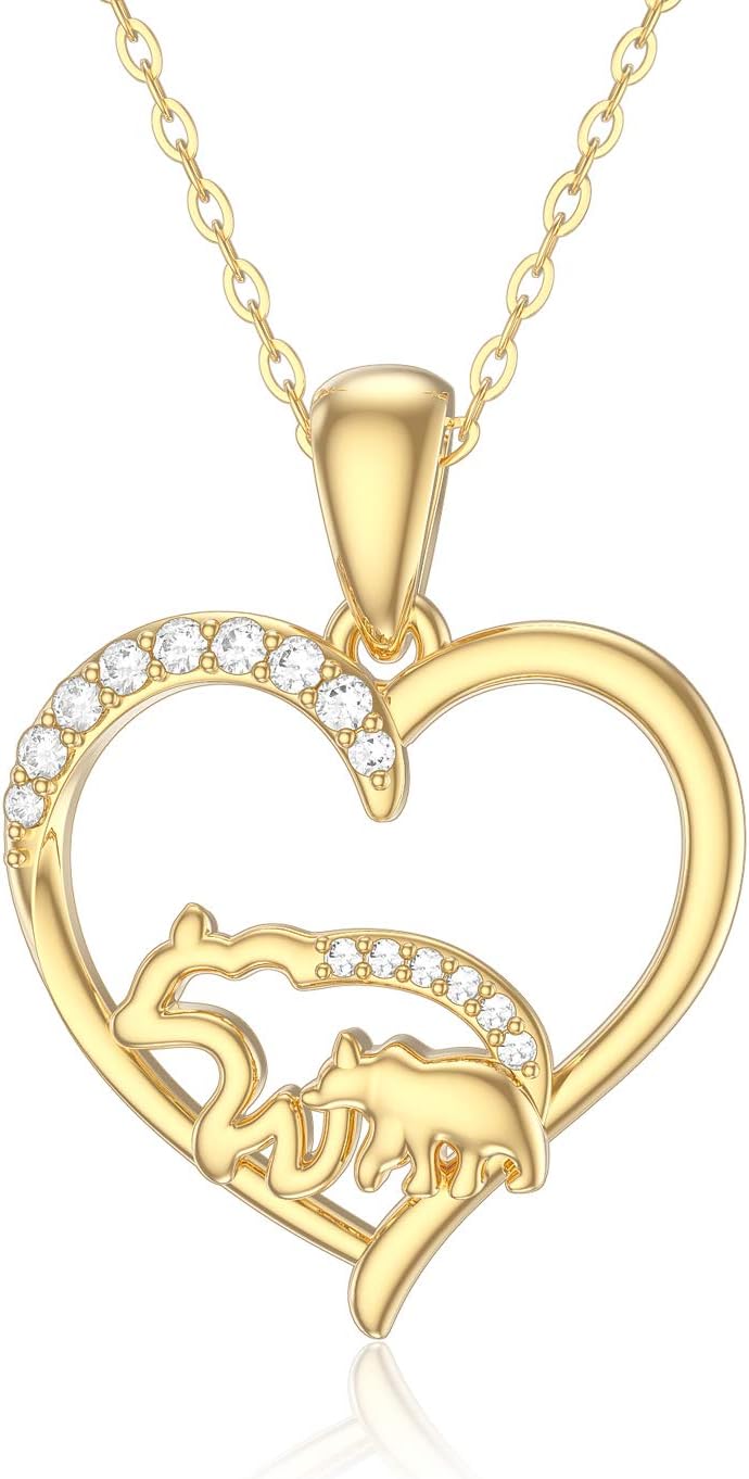 Blocaci 14k Solid Gold Love Heart Pendant Necklace Mother Daughter Necklace Mom Necklace Mothers Day Necklaces for Women 18"