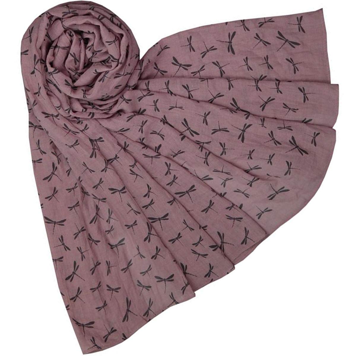 Glamlondon Women's Pink Dragonfly Scarf, Dragon Fly Print Scarves, Blue, White Colours, Small Dragonflies (Pink)
