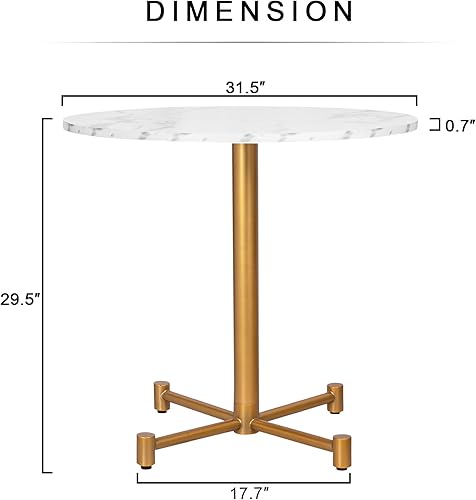 Miniatura 2 de KithKasa Mesa de comedor redonda de 31.5 pulgadas con parte superior de madera de mármol sintético blanco y patas de metal dorado, mesa de cocina