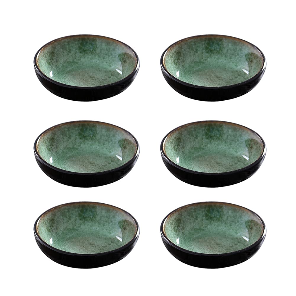 Colias Wing Round Porcelain Side Dish Bowl Seasoning Dishes Soy Dipping Sauce Dishes-Blue/Red/Green/Orange(Set of 6)