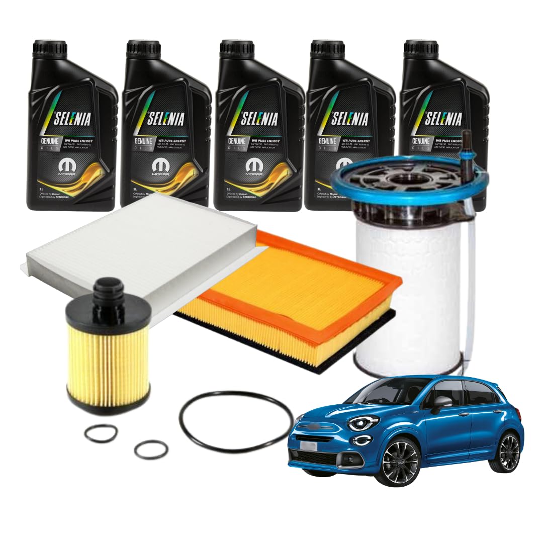 KIT TAGLIANDO COMPATIBILE CON FIAT 500X 1.6 MULTIJET 120CV EURO 6 OLIO 0W30 5LT