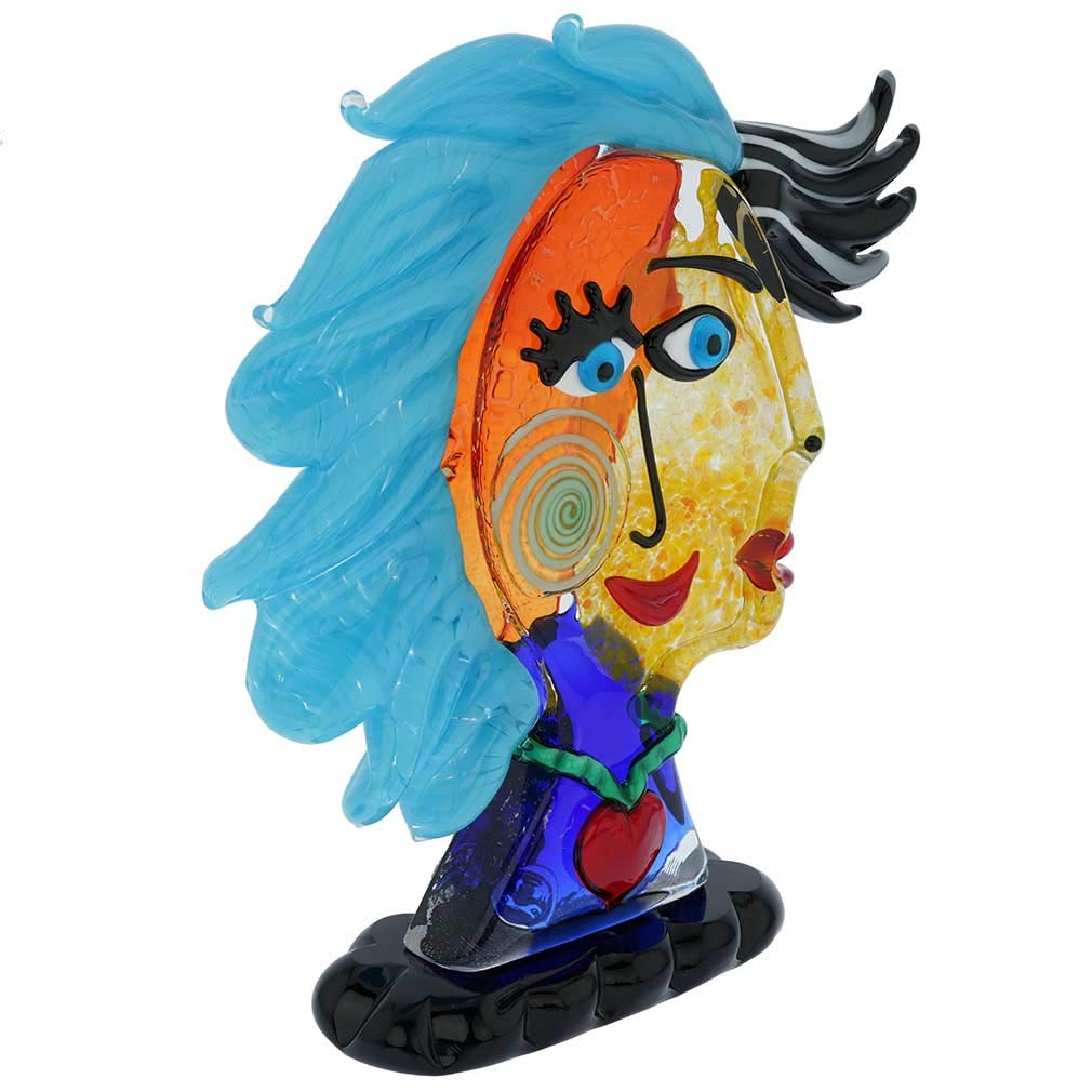 GlassOfVenice Murano Glass Picasso Head of A Woman with Blue Hair