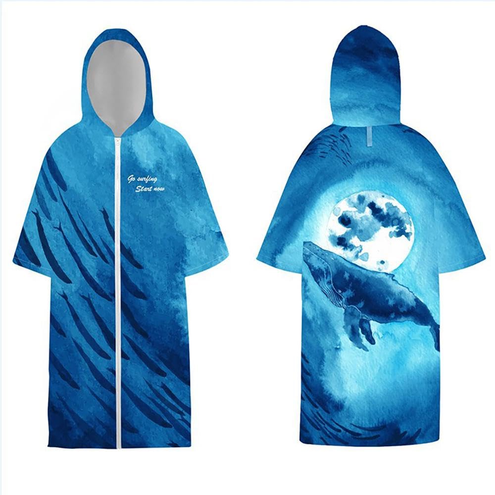Poncho Surf ad Asciugatura Rapida, Asciugamano da Spiaggia, Poncho Surf Microfibra Cappuccio per Adulti Asciugamano per Cambio Asciugamano per Accappatoio Coperta Poncho,Blue-110 * 80CM
