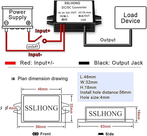 Miniatura 3 de Convertidor de adaptador de corriente CC CC 20-72V a 5V Salida micro USB 12V 24V 36V 48V 60V a 5V 3A 15W módulo reductor impermeable transformador