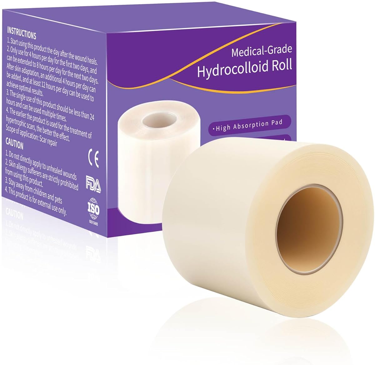 Hydrokolloid Rolle Wundversorgung Hydrokolloid Pflaster 5cm x 5m Wasserfester Hydrokolloidverbände Flexible Feuchte Heilung Patch Rolle für leichte Exsudatwunden Blasen