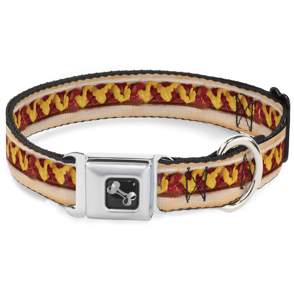 Collier de chien os ketchup moutarde avec large sangle robuste de 15 à 66 cm
