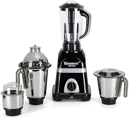 Sunmeet Diaa Powerfull 1000W Mixer Grinder with 3 SStainless Steel Jars and 1 Juicer Jar (1 Wet Jar, 1 Dry Jar and 1 Chutney Jar), Black.Make in India