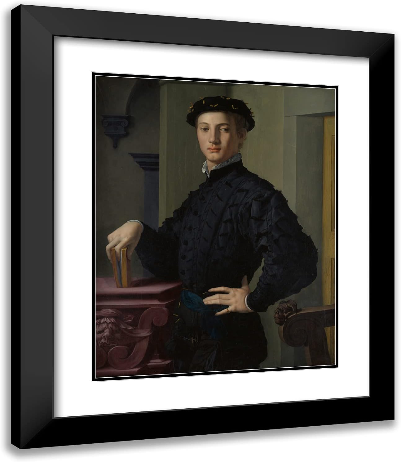 ArtDirect Bronzino, Agnolo 20x23 Gold Ornate Framed Art Print with Double Matting Titled: Portrait of a Young Man with Book