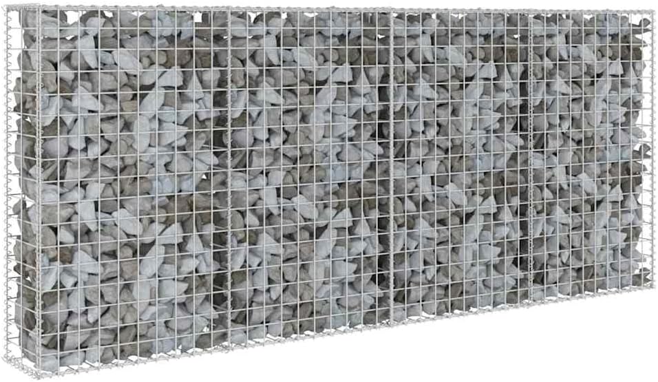 vidaXL Gabion Basket with Lids, Galvanised Steel Gabion Wall, Rectangular Gabion Cage for Garden, High Load Capacity, 78.7"x7.9"x33.5”