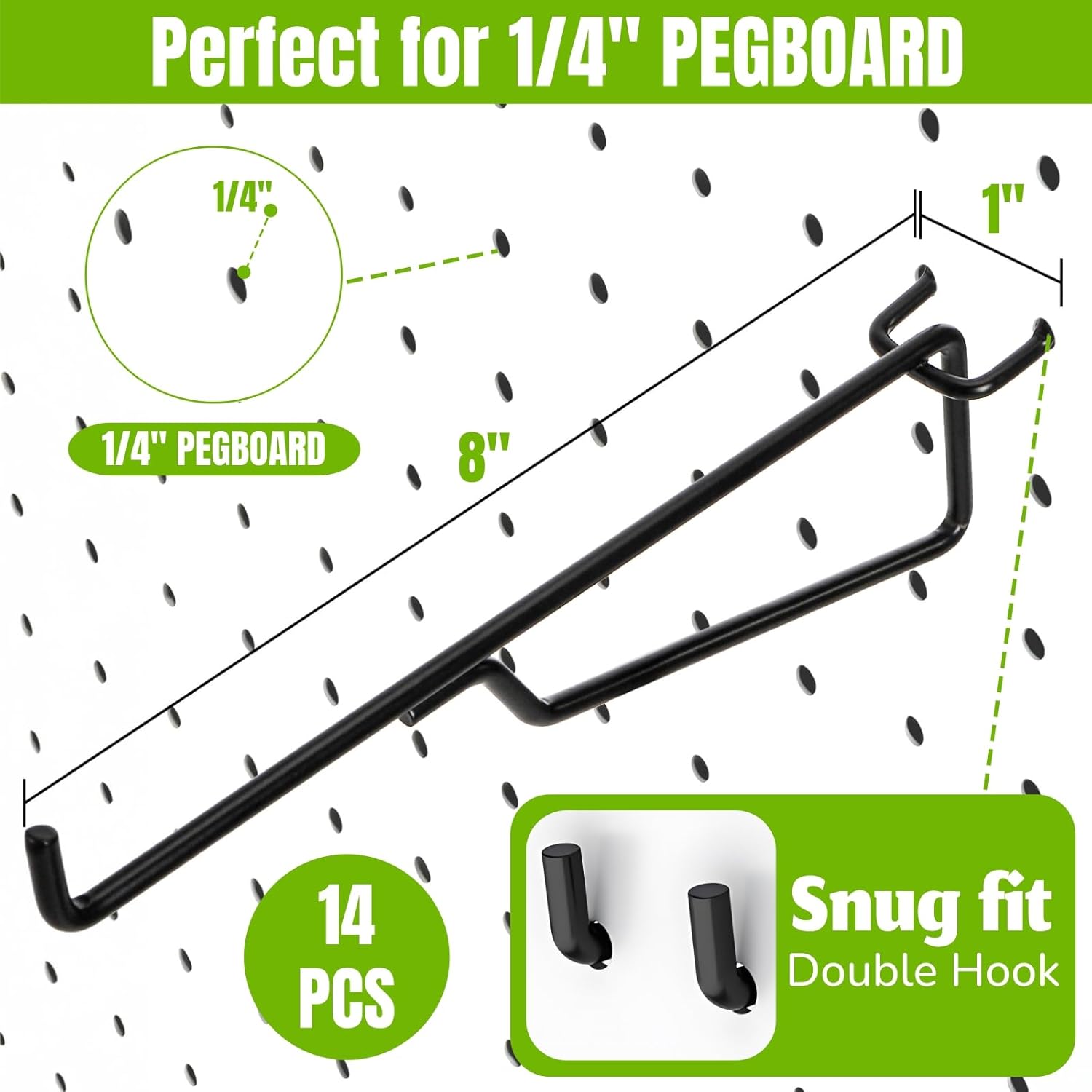14 Pieces Pegboard Shelf Hooks, 8 Inch Black Metal Peg Board Brackets, 1/4 Inch Peg Board Shelving Hooks Accessories, Heavy Duty Utility Tool Hangers Set for Garage, Craft, Workshop