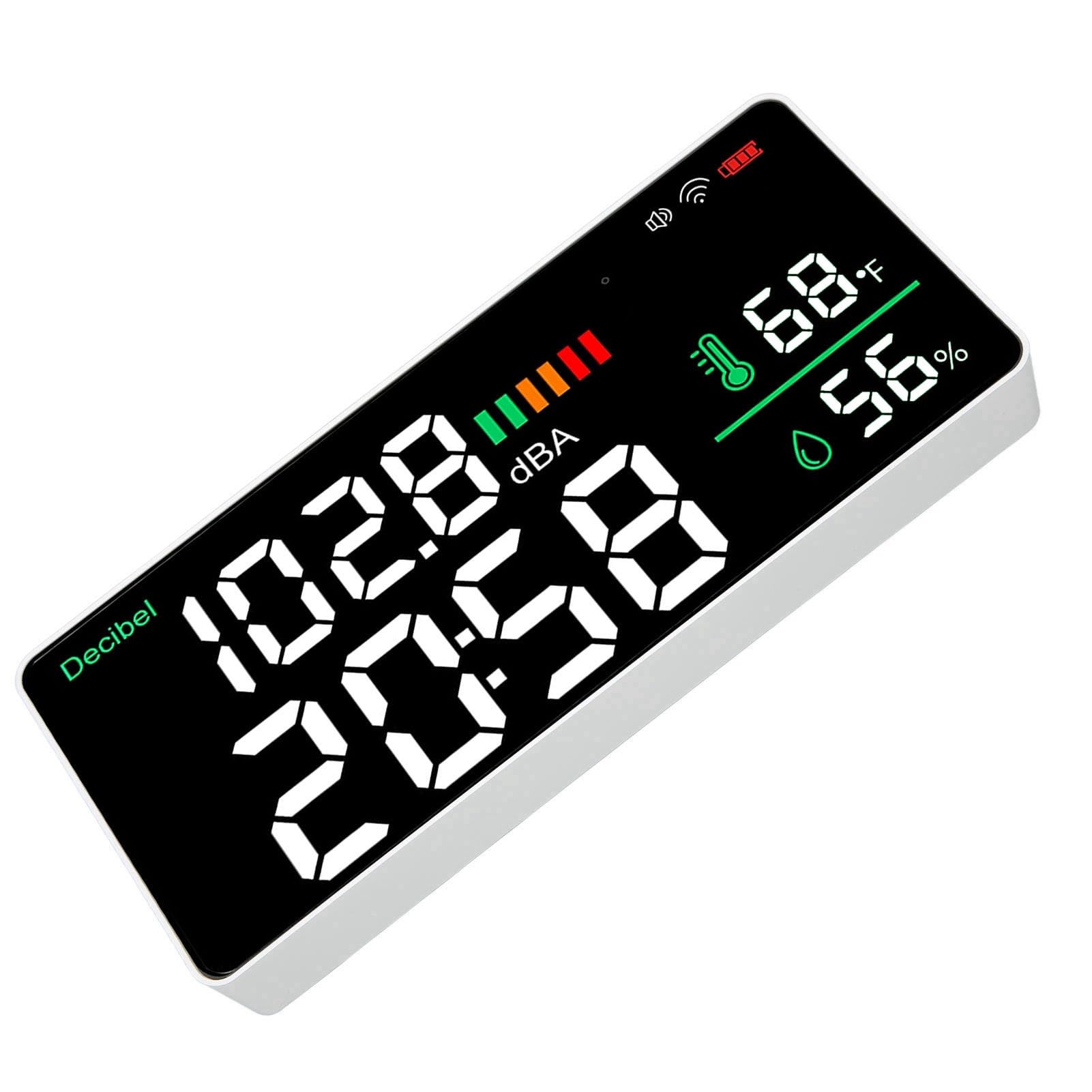 Alomejor Medidor de Decibelios LED Lector de Nivel de Sonido Montado en la Pared de Alta Precisión de 11 Pulgadas para Oficina en Casa Blanco