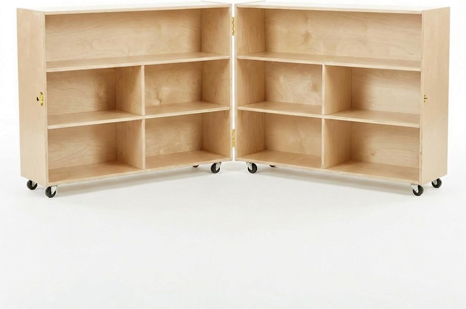 Folding Mobile Storage Organizer, Birch Wood Classroom Storage Cabinet on Wheels, Foldable Bookcase and Toy Organizer for Daycare, Preschool, School and Home