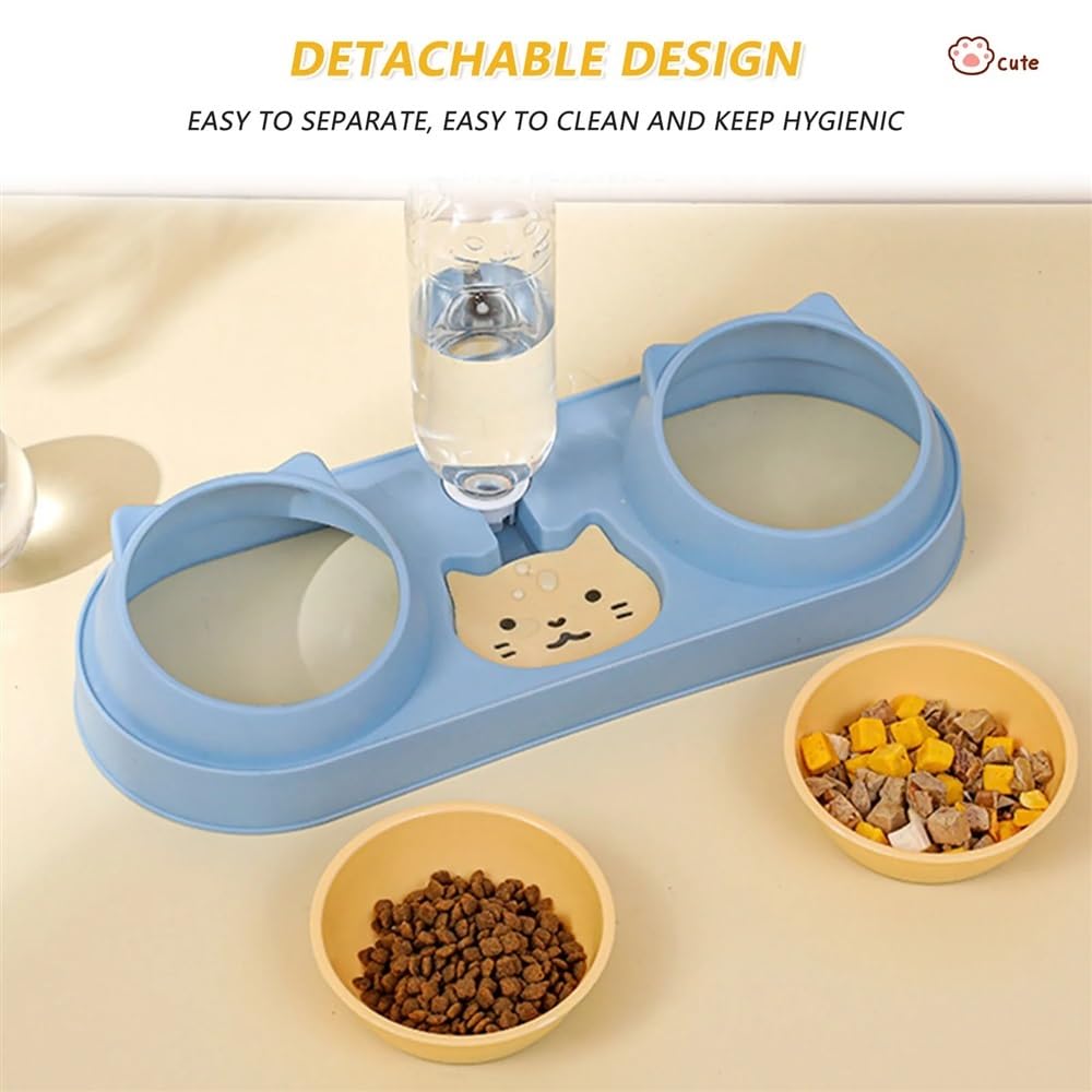 Haustier-Katzennapf, automatischer Futternapf, Hundefutternapf mit Wasserbrunnen, Doppelnapf, Trinknapf, erhöhter Ständer, Futternäpfe for Katzen Hundenapf(Gray)