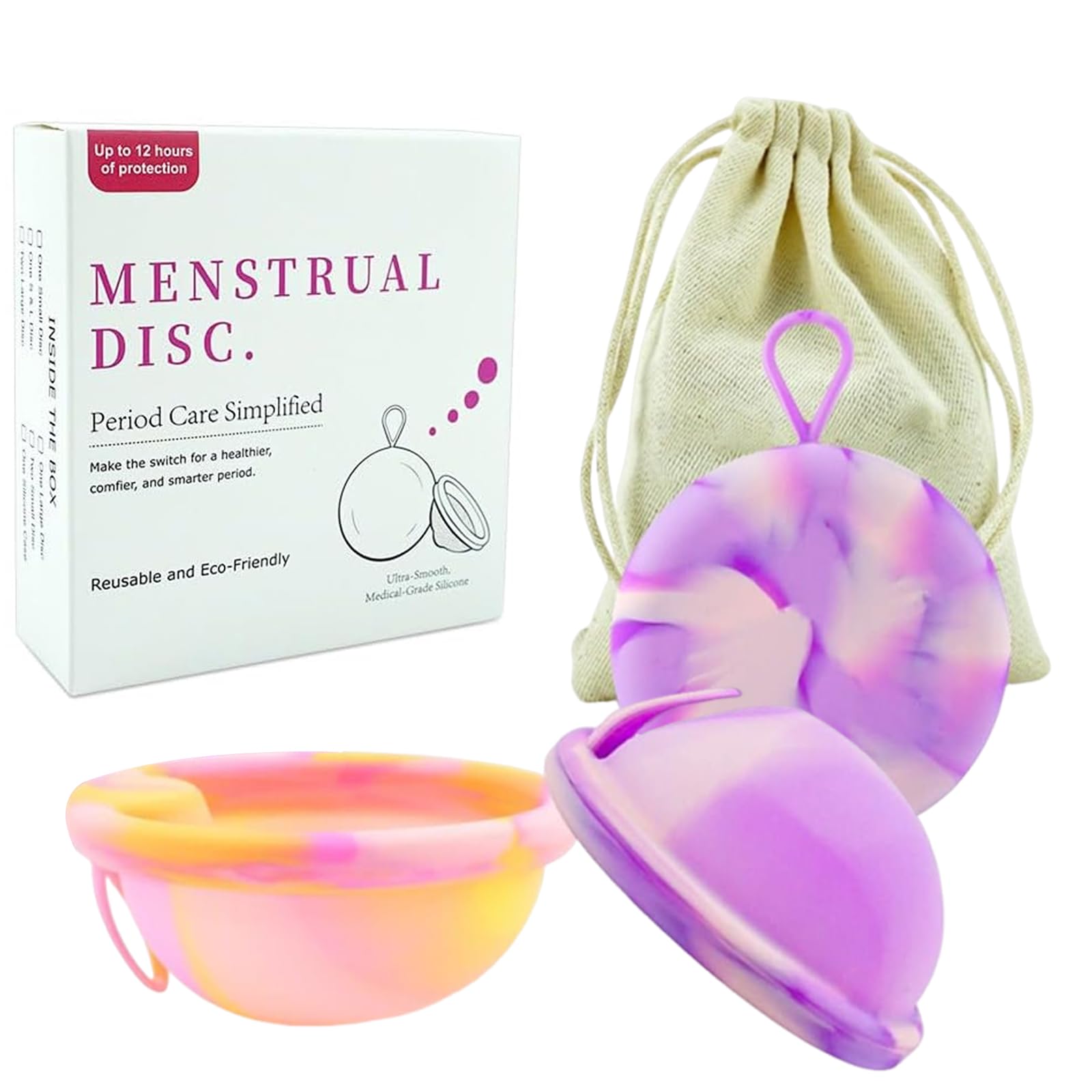 Binnan 2 Pezzi Disco Mestruale in Silicone, Set di dischi mestruali taglia S+L con tasche portaoggetti, disco mestruale riutilizzabile, Coppetta mestruale per donne attive sport, nuoto