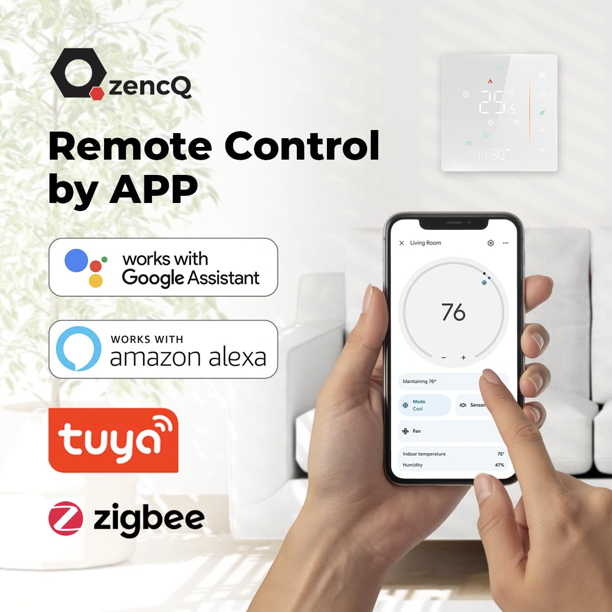 ZencQ Smart Home Thermostat: Ambient Thermostat with LED Touch Screen for Water Boiler and Electric Heating - Image 4