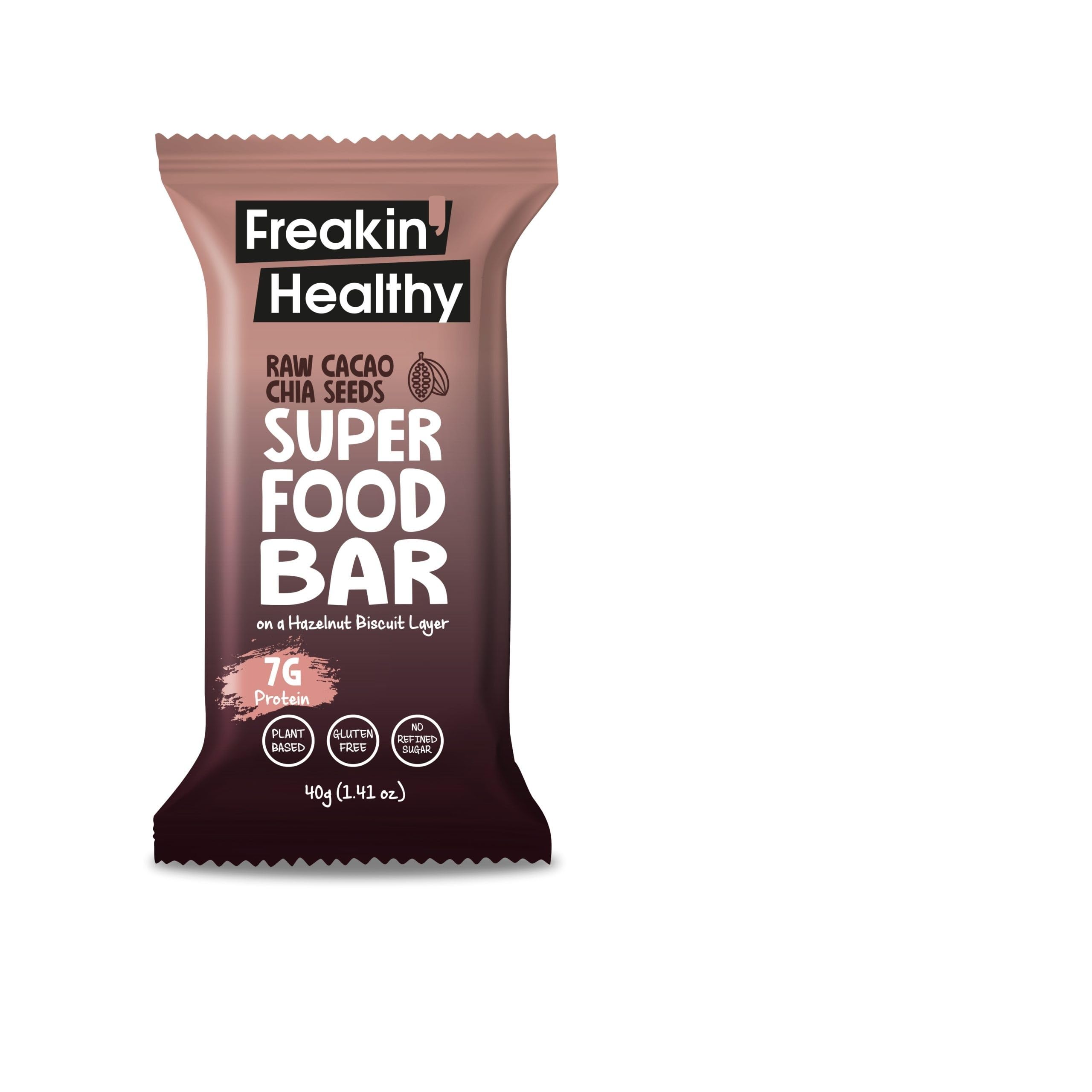 Freakin Healthy Raw Chocolate Chia Seed Superfood Bar 40g – Naturally Sweetened Protien Snack, Plant-Based Ingredients