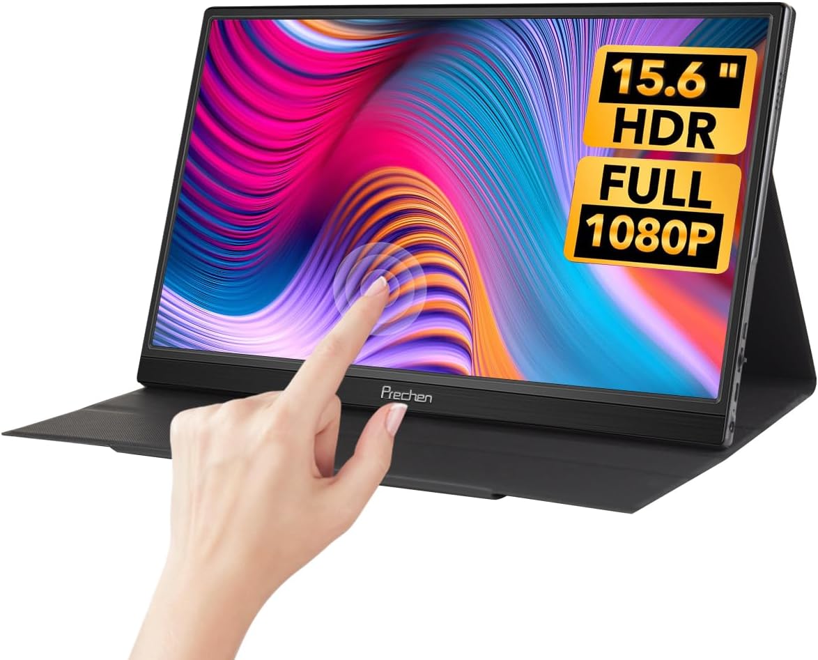 Portable Monitor Touchscreen,15.6 Inch 1920 * 1080 IPS Screen USBC External Travel Monitor with Dual Speakers HDMI USB Type-C for Laptop PC Phone, OTG &HDR,Protect Case