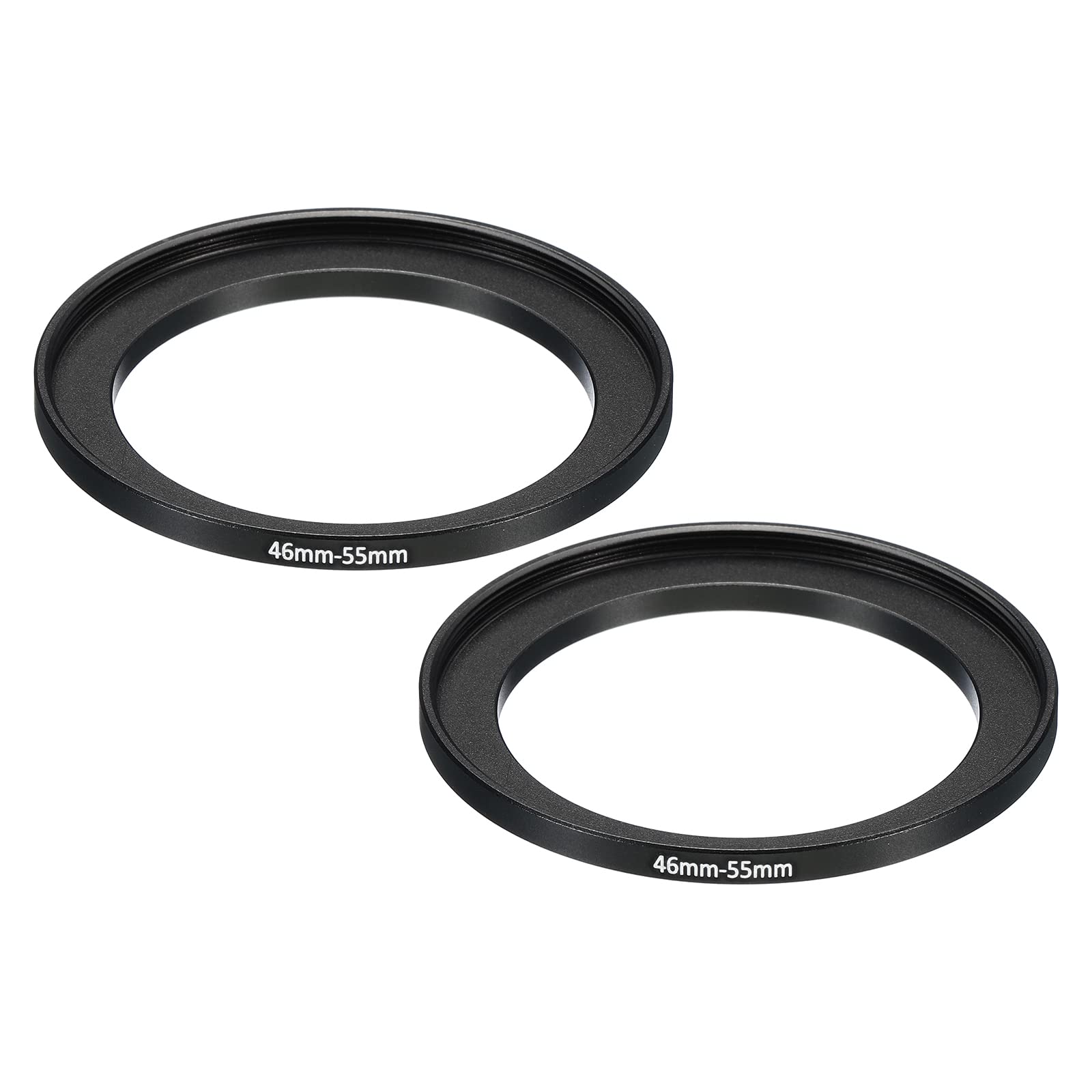 PATIKIL 46mm-55mm Metal Step Up Ring, 2 Pack Camera Lens Filter Adapter Ring Aluminum Filter Adapter Ring for Camera Lenses Hood, Black