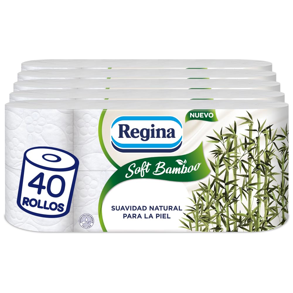 Regina Soft Bamboo - 40 rotoli di carta igienica morbida a 3 strati, 160 fogli, per pelli sensibili, fibra di bambù, FSC certificato