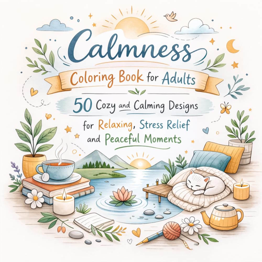 Calmness Coloring Book for Adults: 50 Cozy and Calming Designs for Relaxing, Stress Relief and Peaceful Moments