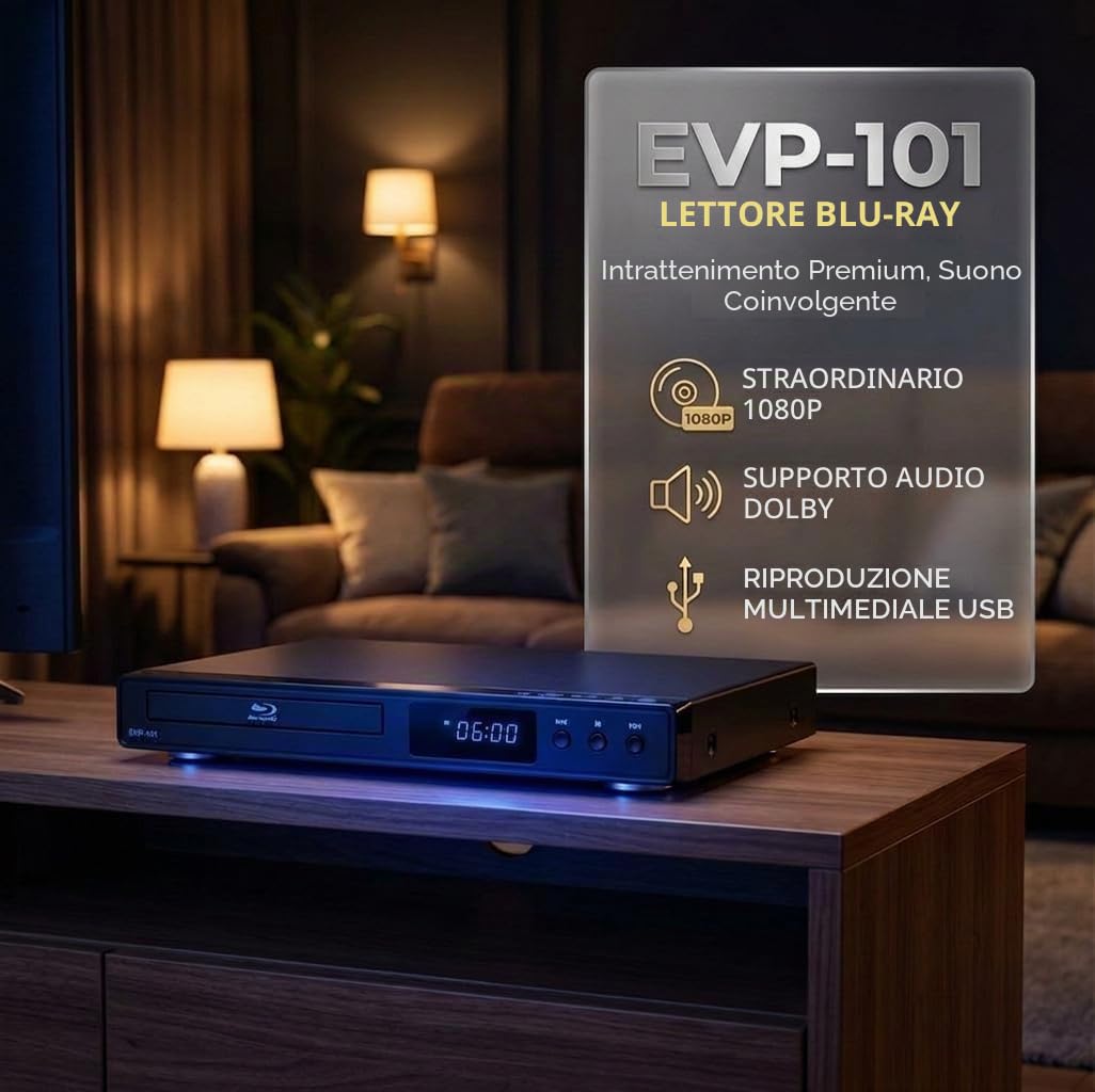 Lettore DVD Blu-Ray per TV, lettore dischi HD con cavi AV HDMI, Home Theater, lettore CD DVD integrato PAL NTSC con ingresso USB coassiale AV HDMI, supporto multi-regione, telecomando incluso