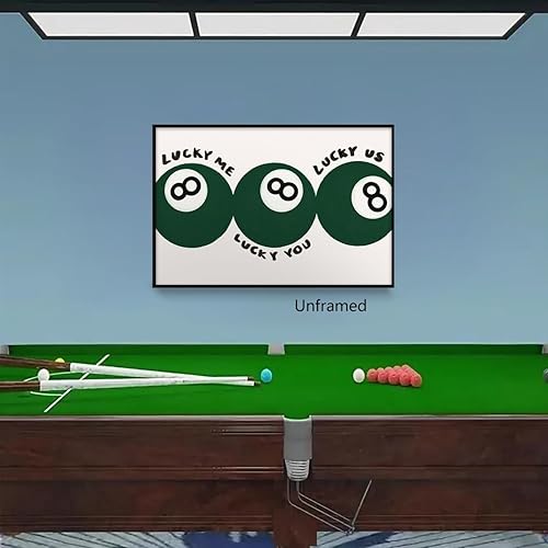 Miniatura 4 de Póster verde de 8 bolas, Lucky Me Lucky You Lucky Us Quote - Lienzo decorativo para pared, diseño de bolas de billar juguetonas, pintura retro de 8