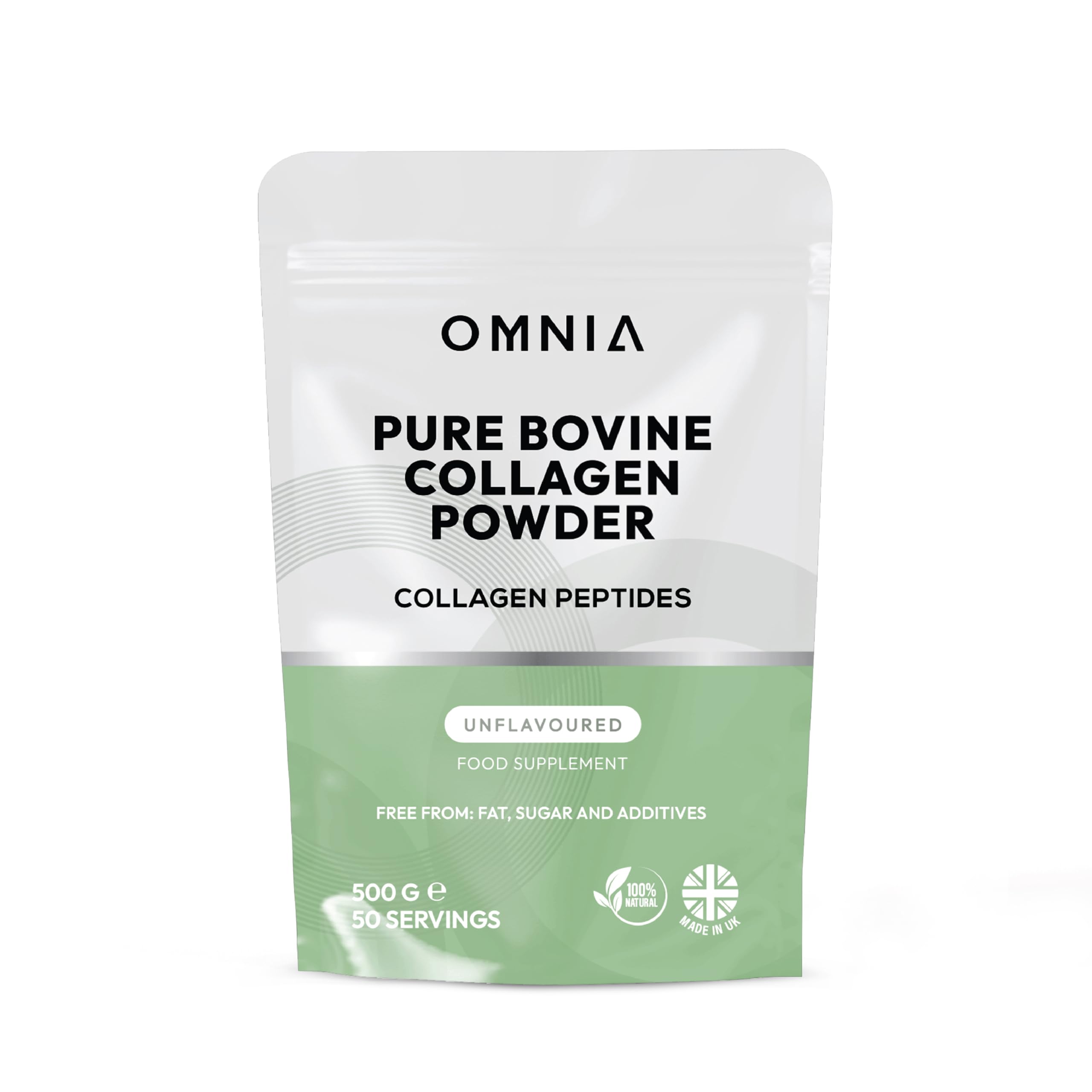 Omnia Pure Bovine Collagen Peptides Powder, 50 Servings, Packed with Essential Amino Acids, Optimal Health, Collagen for Radiant Skin, Strengthens Hair & Nails & Joints- UK Made