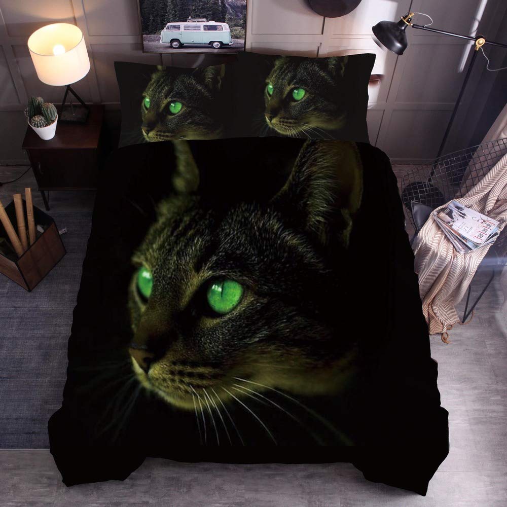 Parure lit chat 3D pour masquer les poils de chat housse noire blanche 228x228