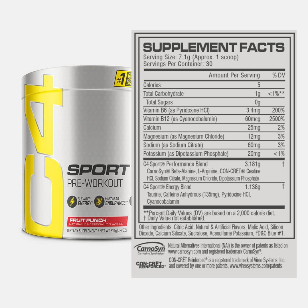 Cellucor C4 Sport Pre Workout Powder Fruit Punch - NSF Certified for Sport | 30 Servings, Packaging may vary.