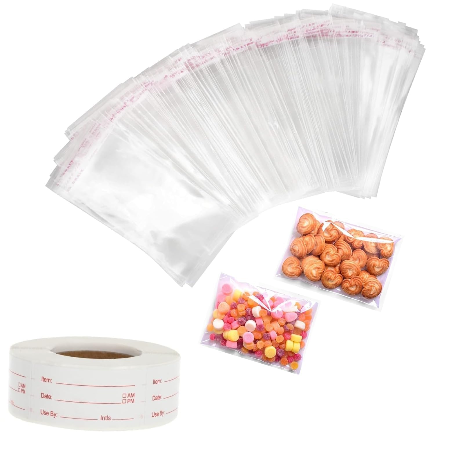 Cjkoonsa Red 100 Pcs Cellophane Bags, 4 X 6 Inch Small Clear Cellophane Sweet Cookie Bags, Seal Clear Self-Adhesive Opp Display Sealable Bags For Cookies, Sweets, Envelopes, Gifts, Cards, Pictures