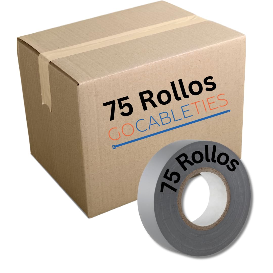 Gocableties Grey Electrical Tape, 19mm x 20m, Bulk Box of 75 Rolls, Strong Self-Adhesive PVC Insulation Tape for Insulating, Repairing and Protecting Electrical Wires