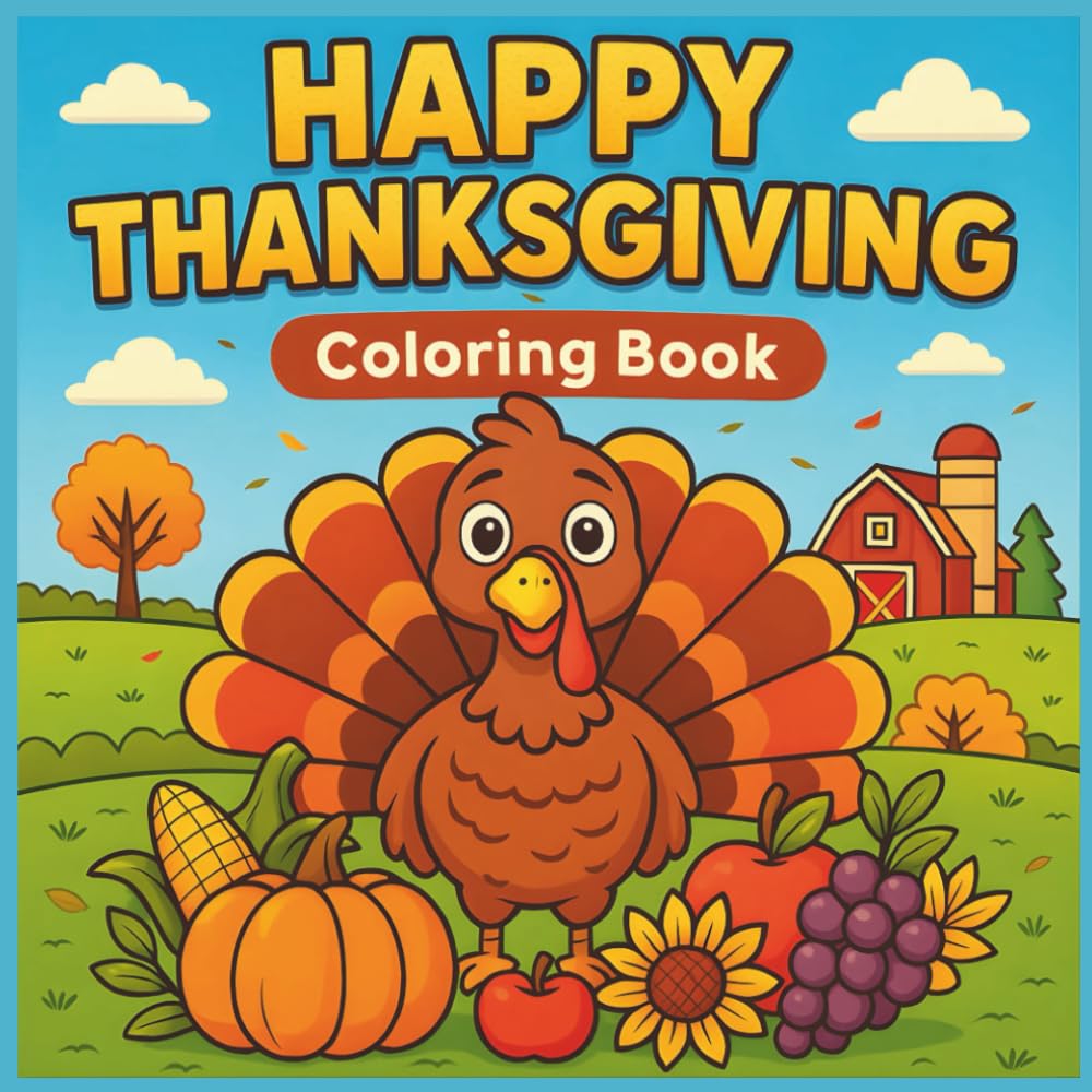 Happy Thanksgiving Coloring Book for Kids: Fun Fall & Autumn Activities with Turkeys, Food & Holiday Scenes – Ages 3–8