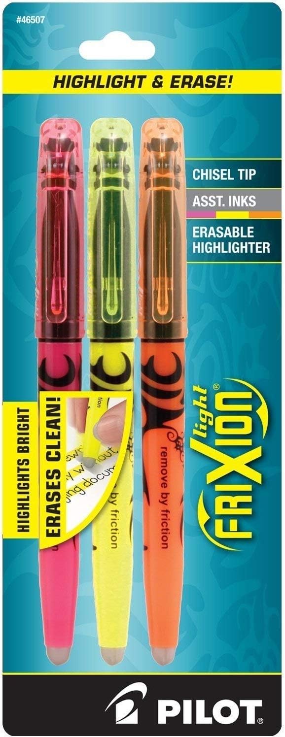 PILOT FriXion Light Erasable Highlighters, Chisel Tip, Assorted Color Inks, 3 Pens Per Pack (46507), 4 Pack (12 Pens Total)