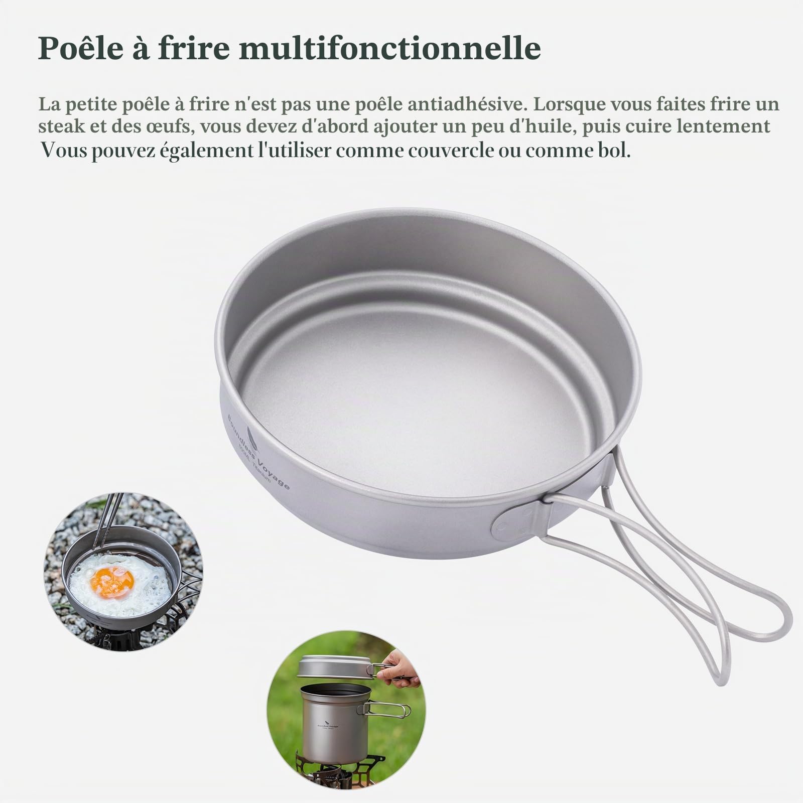 iBasingo Lot de casseroles en Titane avec poignée Pliante en Plein air pour Camping à Soupe - Bol à Frire - Ustensiles de Cuisine Ultra légers - pour Les Voyages, Les Pique-niques, la randonnée
