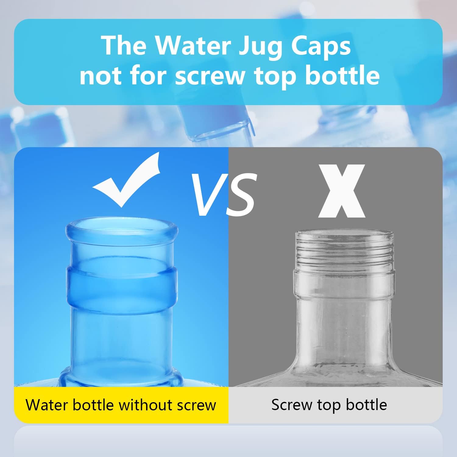 Jell-Cell 5 Gallon Water Jug Cap Reusable - Water Bottle Caps Fits 55mm Bottles,Silicone Non-Spill Lids for Anti-Splash