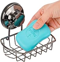 Vista 3 de SANNO Soporte de jabón con ventosa con ganchos, bandeja ahorradora de jabonera, soporte para esponja de jabón para pared de ducha, baño, bañera