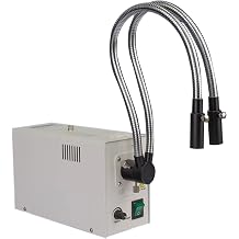 LED Fiber Optic Microscope Illuminator, Dual Gooseneck Cold LED Light Source, Wavelength 570nm, Adjustable Brightness/Aperture Size, Shadow-Free Lighting, Flexible Direction