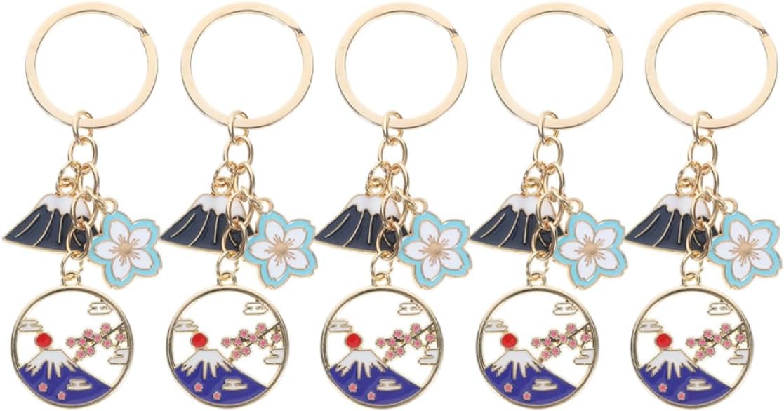 mecaponn Cherry Blossom Keychain Mt. Fuji Japanese Flower Bag Charm Keychain Lucky Accessory Women's Keepsake Amulet, Pack of 5 : Clothing, Shoes & Jewelry
