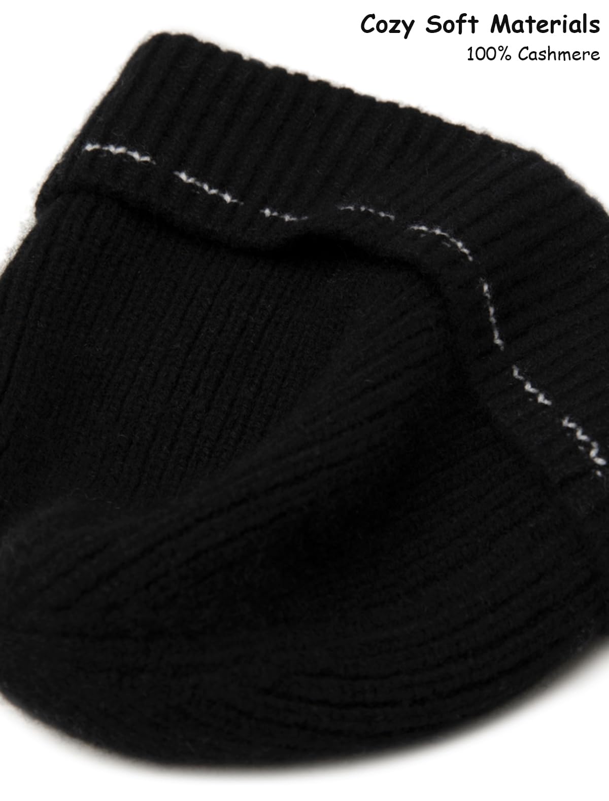 100% Kaschmir Cuffed Beanie Mütze für Damen Herren, Weiche Warme Strickmütze mit Bündchen, Winddicht Winterhüte Gestrickt Skull Cap, Unisex Outdoor Sportmütze zum Laufen Ski, Winter Geschenk Black F